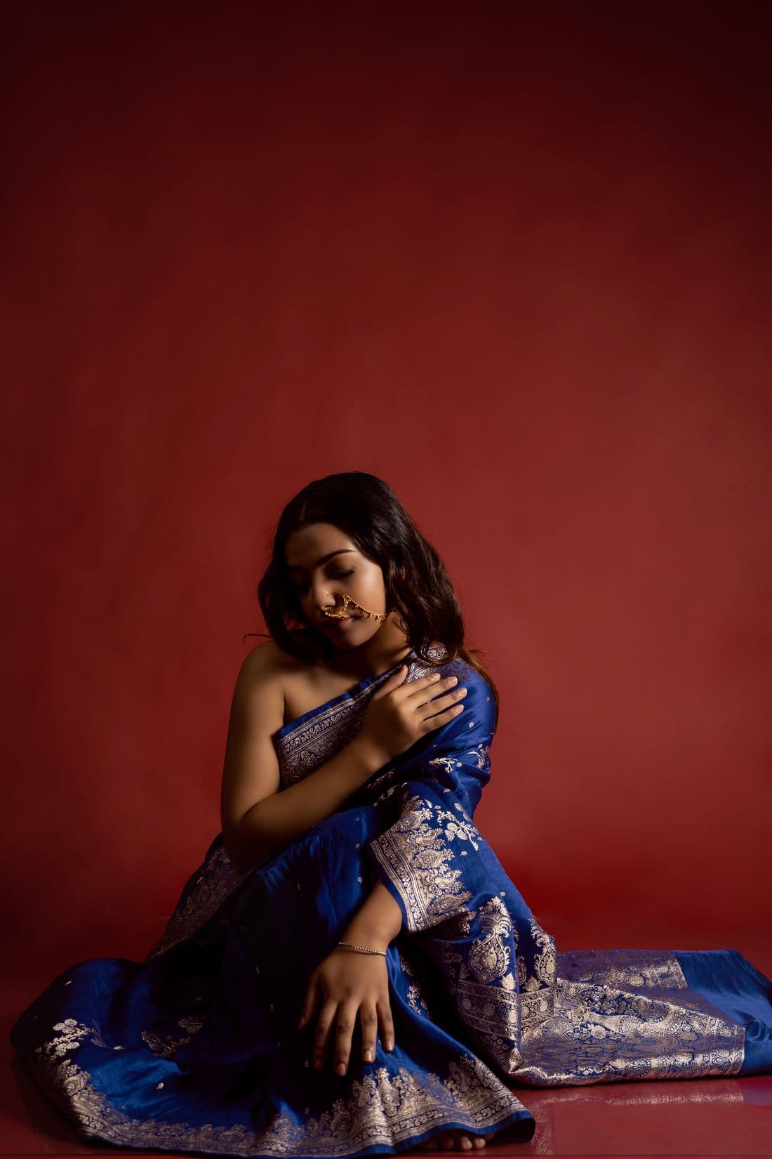 Royal Blue Jangla Banarasi Katan Silk Saree | Silver Zari Jaal