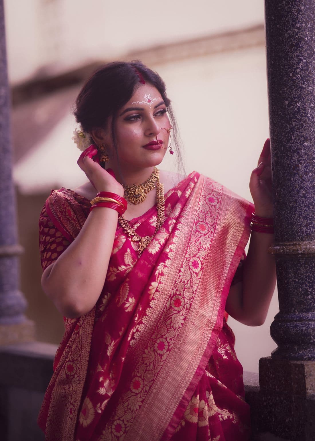 Nude Pink Rangkat Mashru Silk Saree | Mughal Arch Motif | Zari Border & Pallu